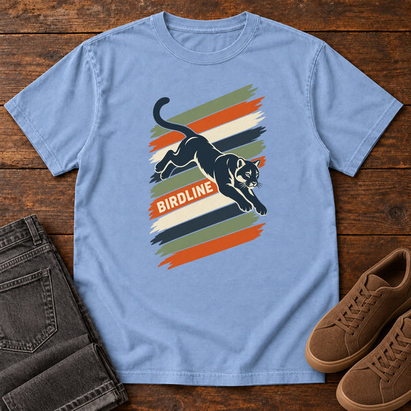 Birdline Panther Stripes T-Shirt in Washed Denim, front view