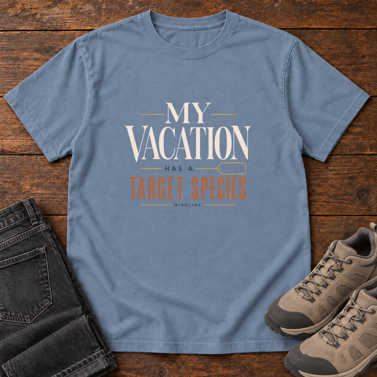 My Vacation Has a Target Species T-Shirt in Blue Jean