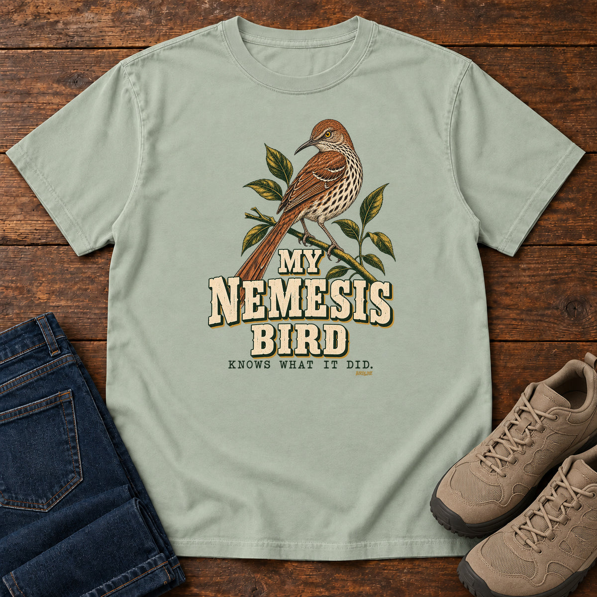 My Nemesis Bird Knows What It Did T-Shirt in Bay