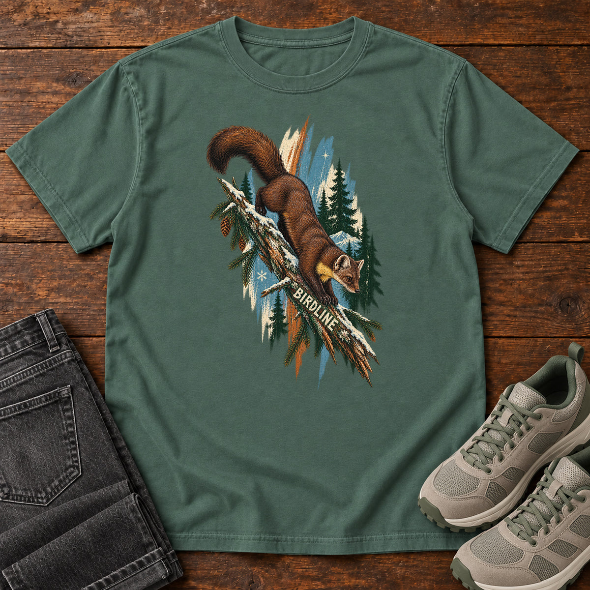 Birdline Squirrel Branch T-Shirt in Blue Spruce