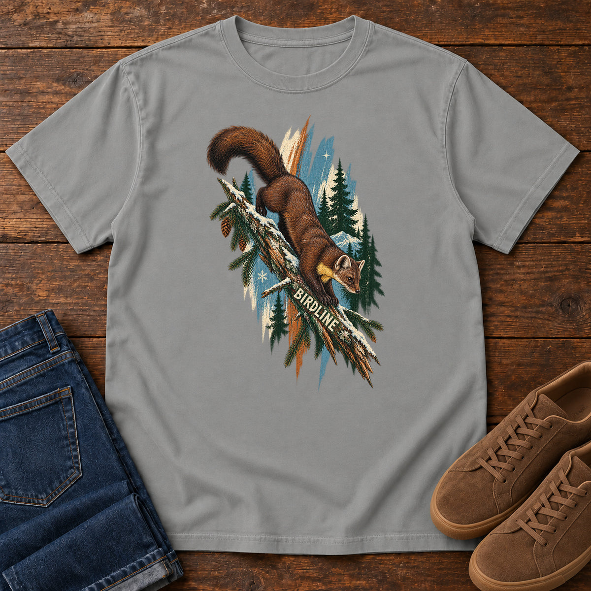 Birdline Squirrel Branch T-Shirt in Grey