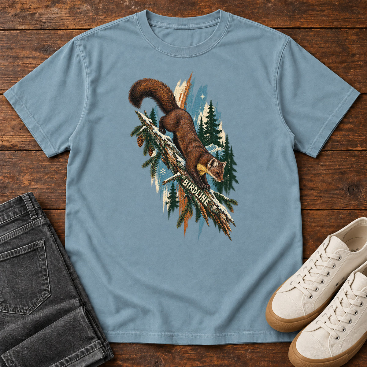 Birdline Squirrel Branch T-Shirt in Ice Blue