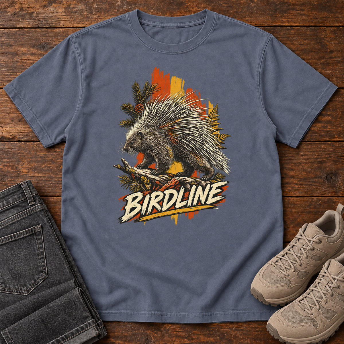 Birdline Porcupine Paint T-Shirt in Denim