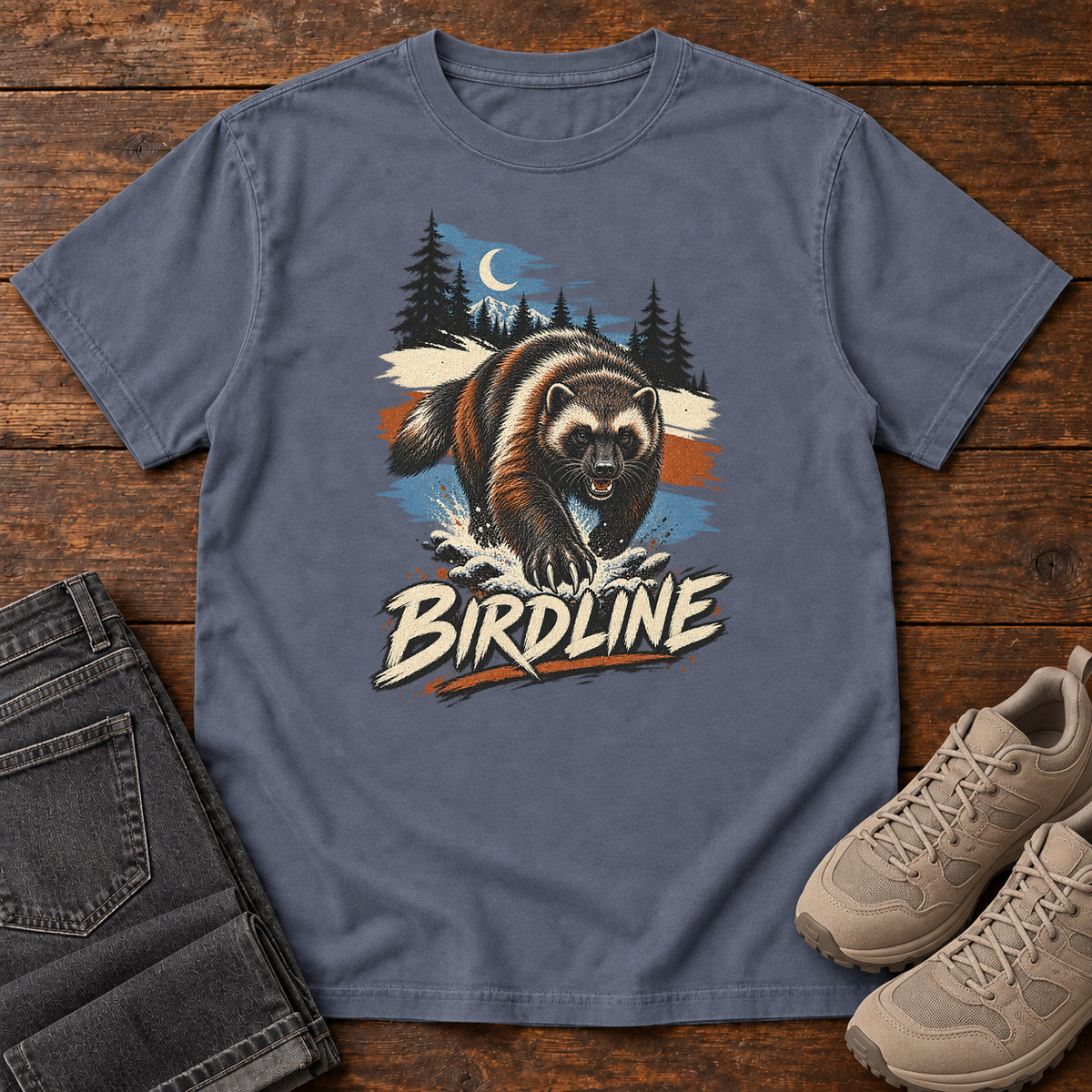 Birdline Wolverine Moon T-Shirt in Denim