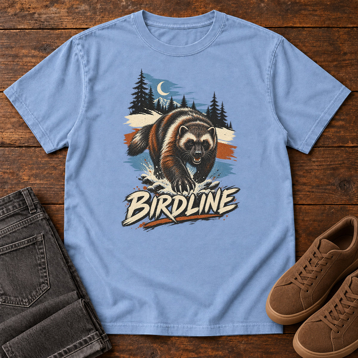 Birdline Wolverine Moon T-Shirt in Washed Denim