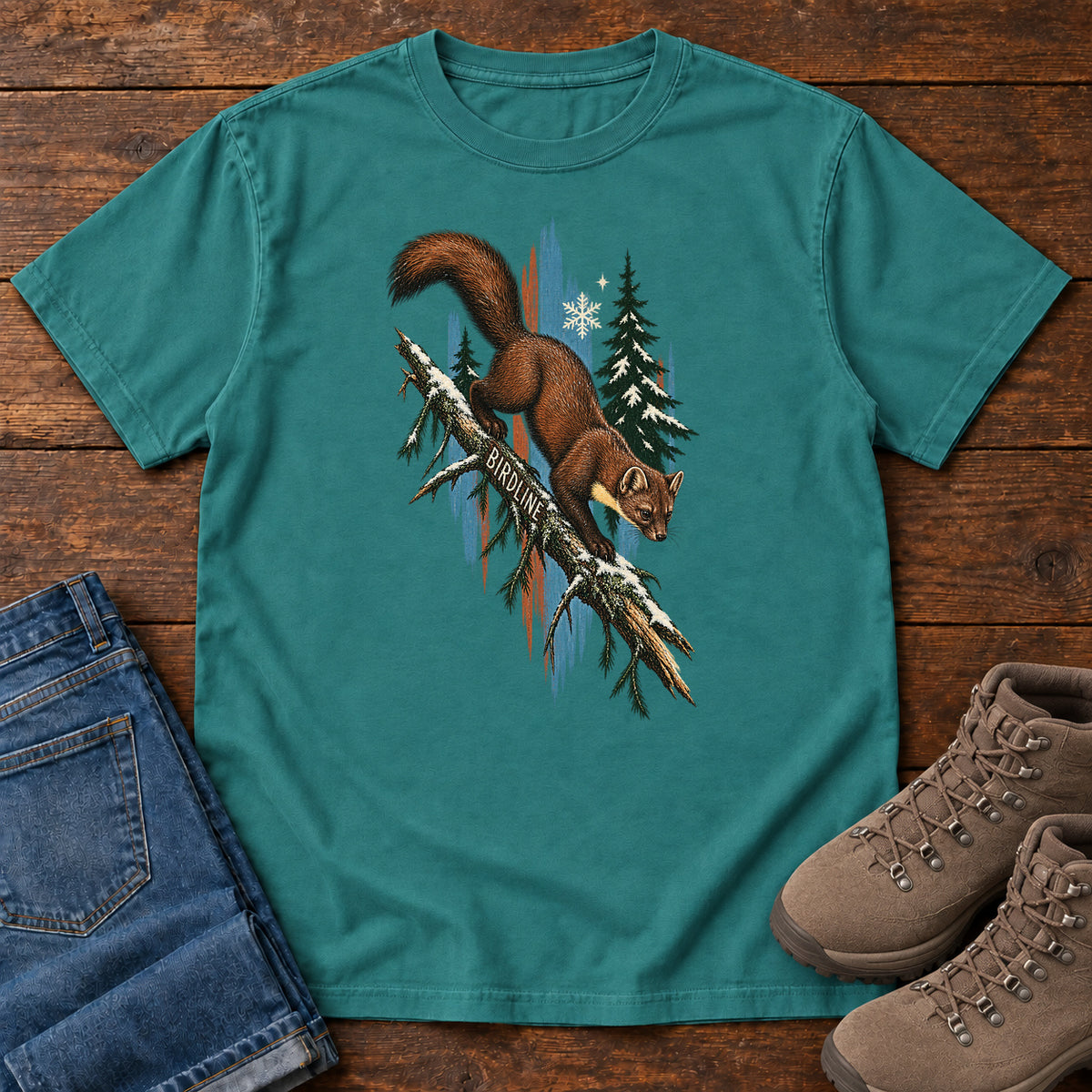 Birdline Squirrel Blue T-Shirt in Emerald