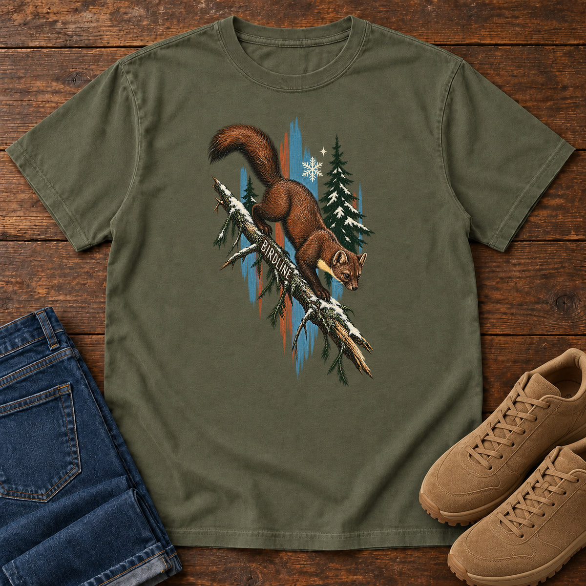 Birdline Squirrel Blue T-Shirt in Sage