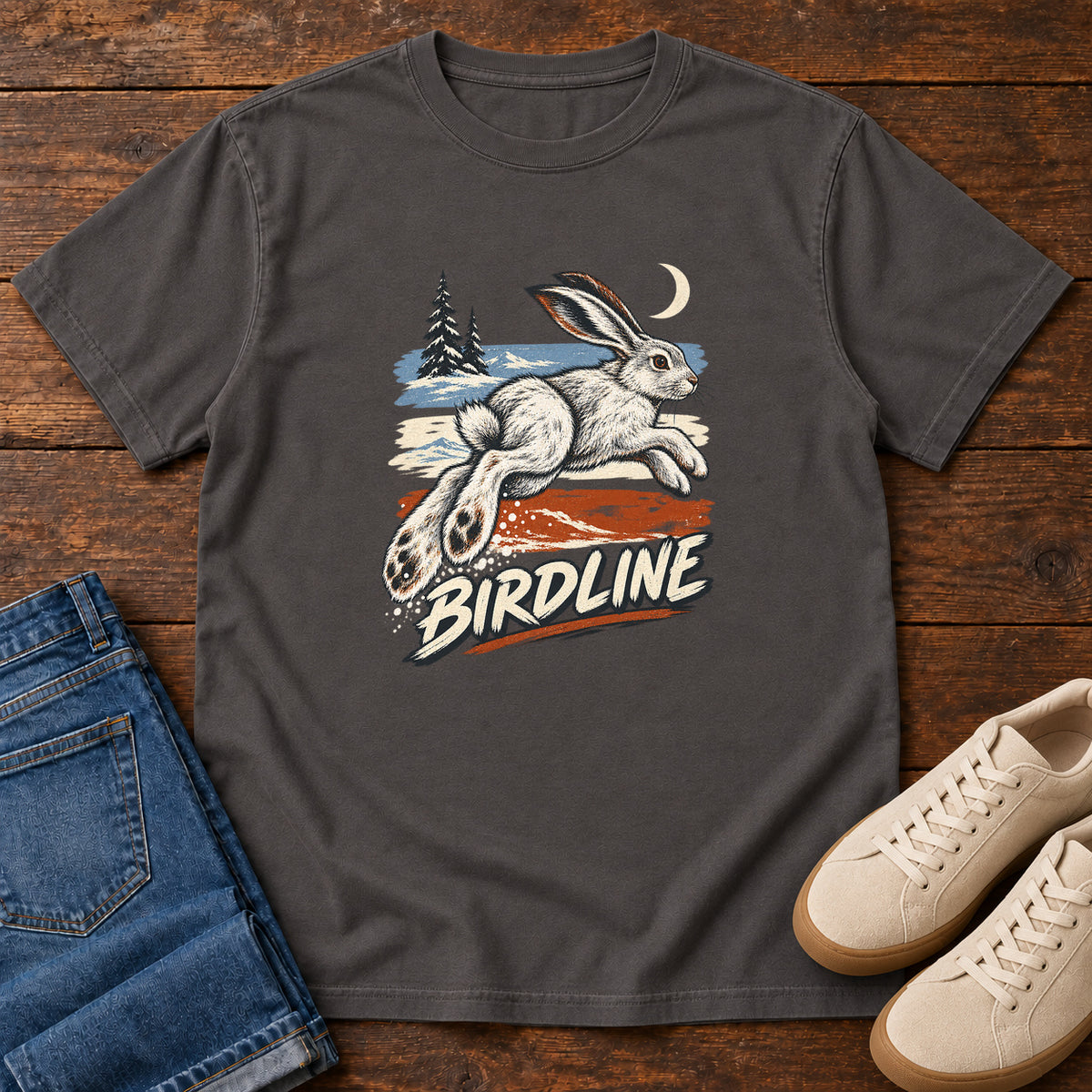 Birdline Hare Moon T-Shirt in Graphite