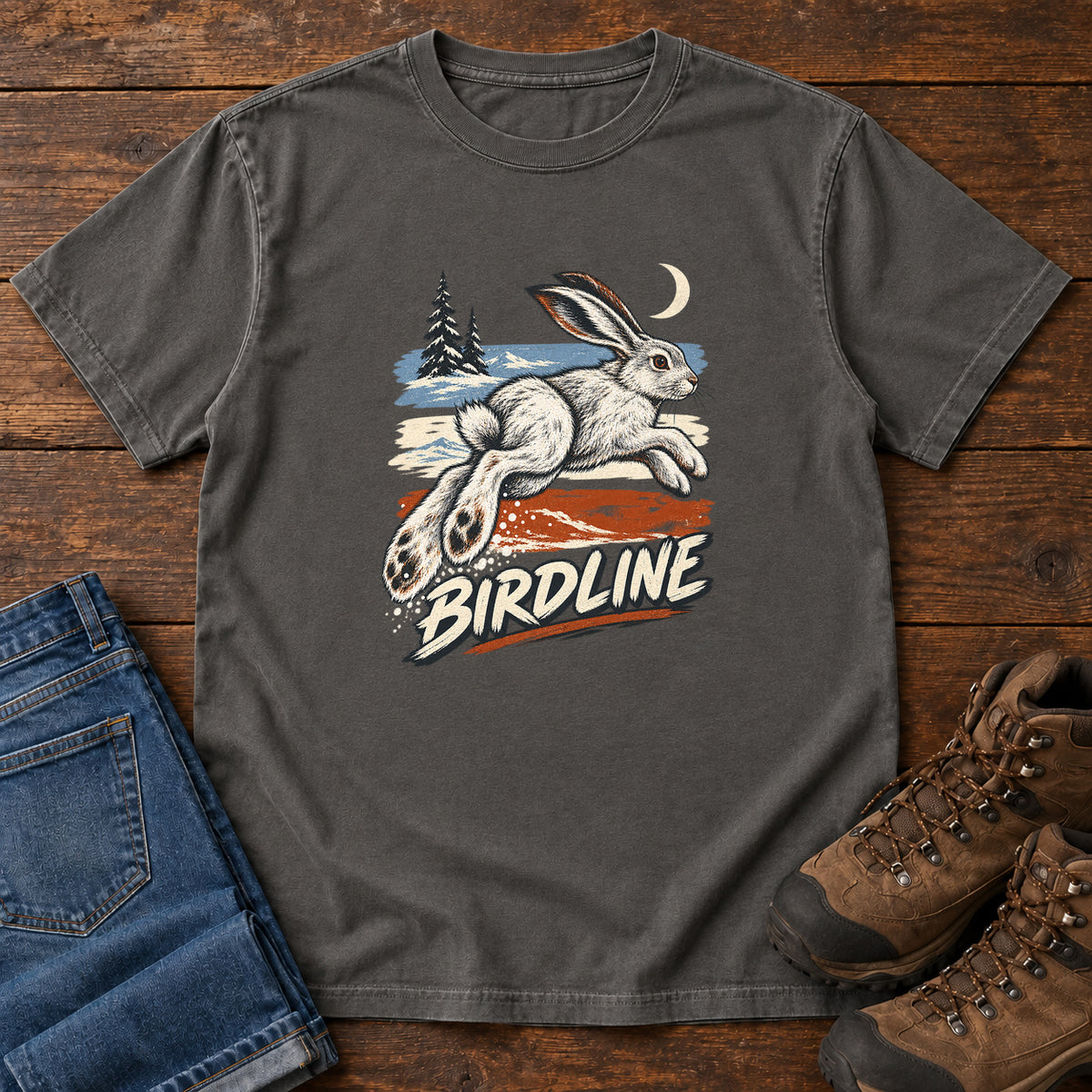 Birdline Hare Moon T-Shirt in Pepper
