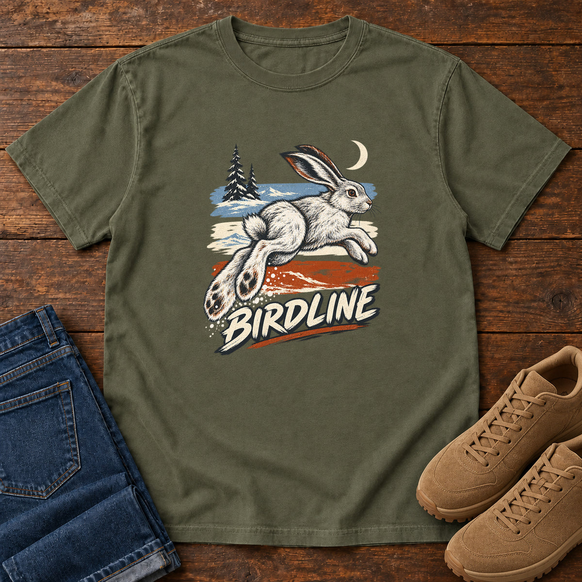 Birdline Hare Moon T-Shirt in Sage