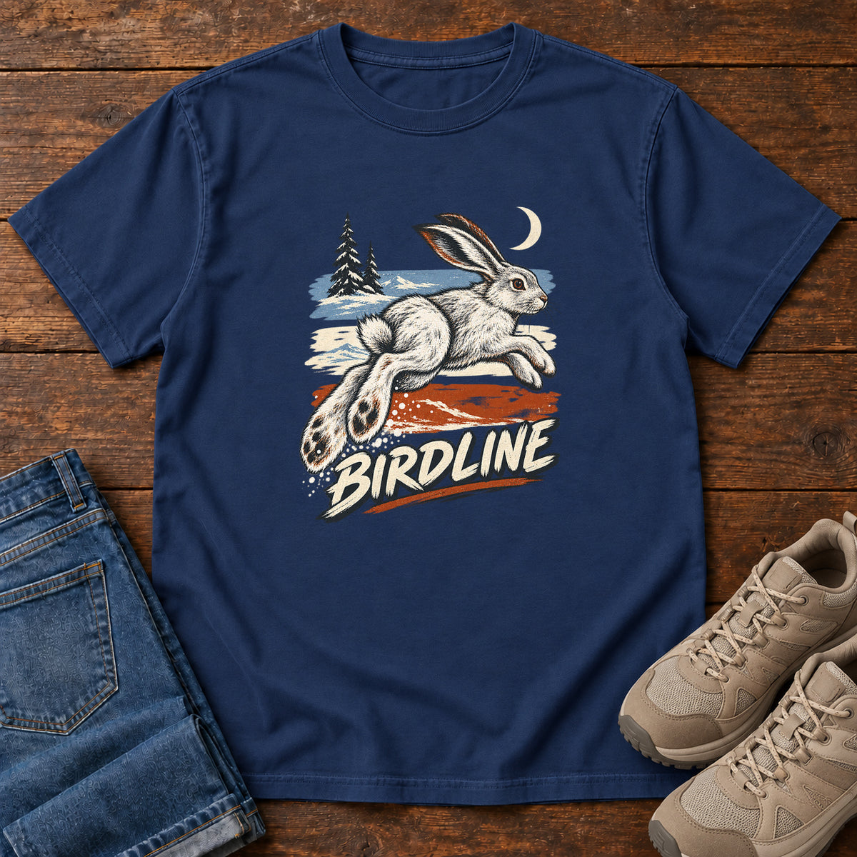 Birdline Hare Moon T-Shirt in True Navy