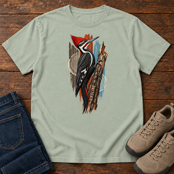 Birdline Woodpecker Woodgrain T-Shirt in Bay, front view