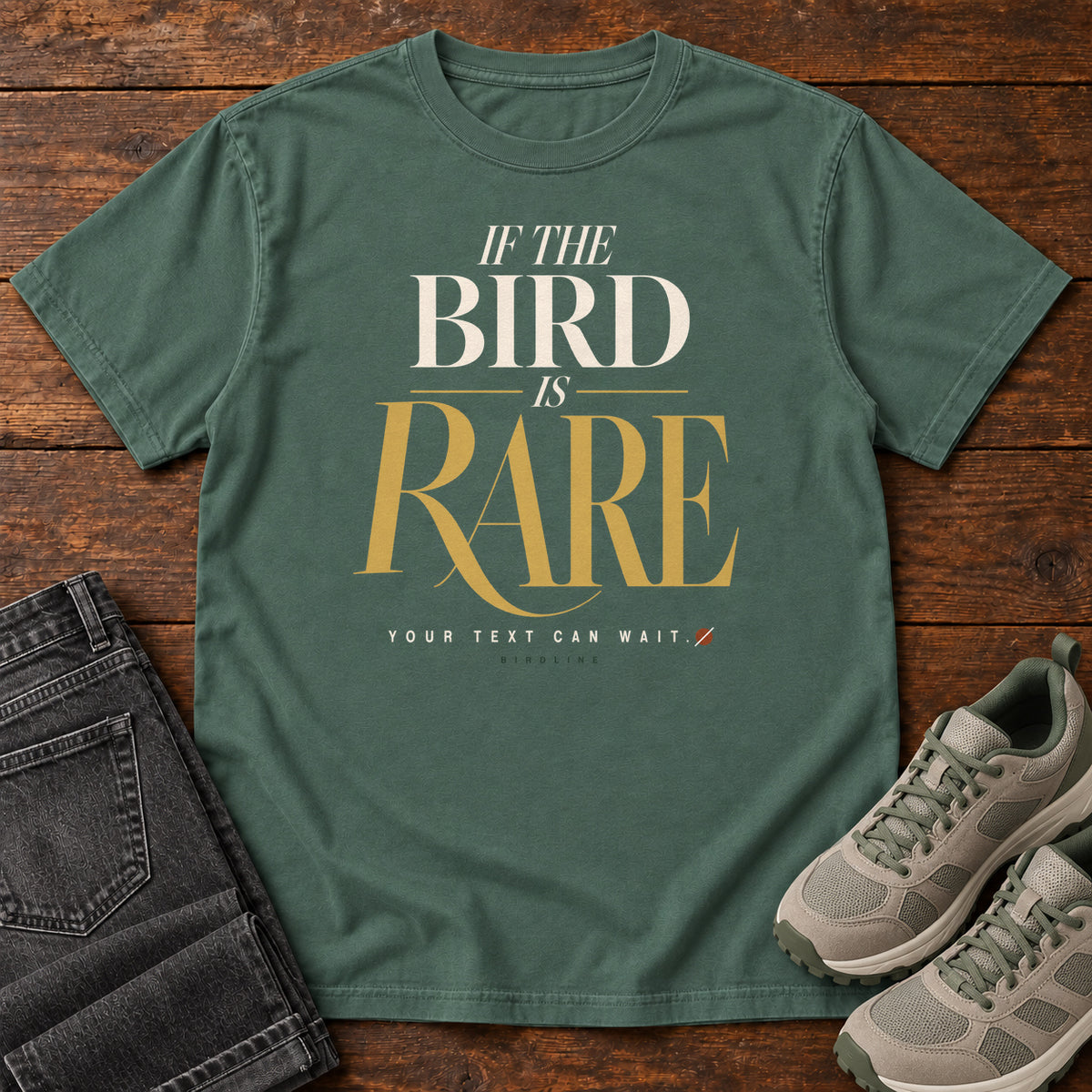 If the Bird is Rare Your Exit Can Wait T-Shirt in Blue Spruce