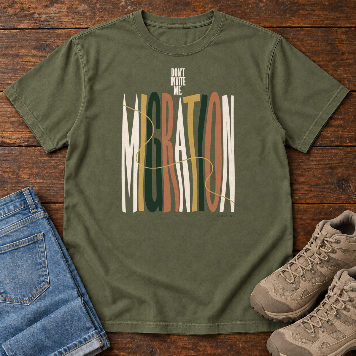 Don't Invite Me Migration T-Shirt in Hemp