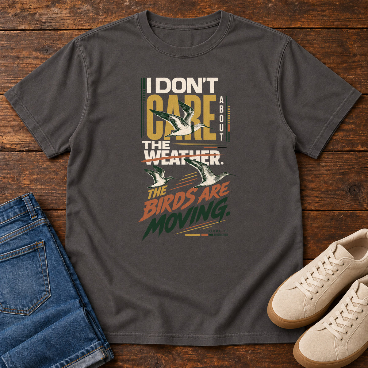 I Don't Care About the Weather the Birds Are Moving T-Shirt in Graphite