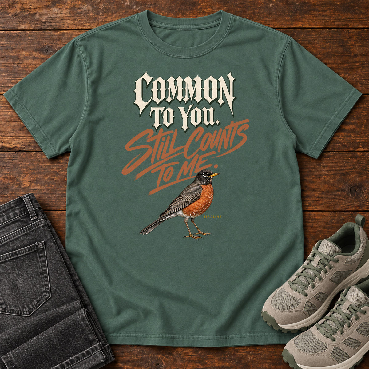 Common to You Still Counts to Me Robin T-Shirt in Blue Spruce