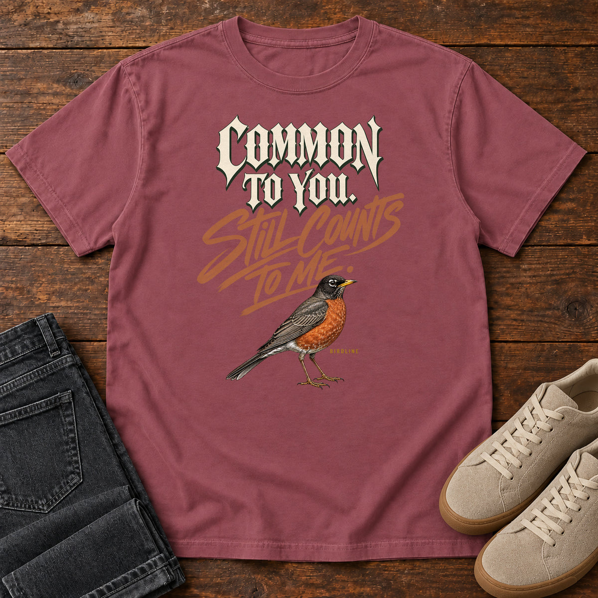 Common to You Still Counts to Me Robin T-Shirt in Brick