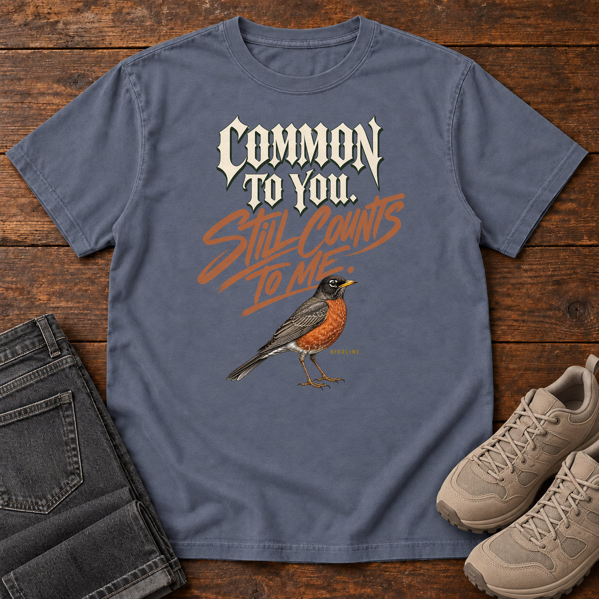 Common to You Still Counts to Me Robin T-Shirt in Denim