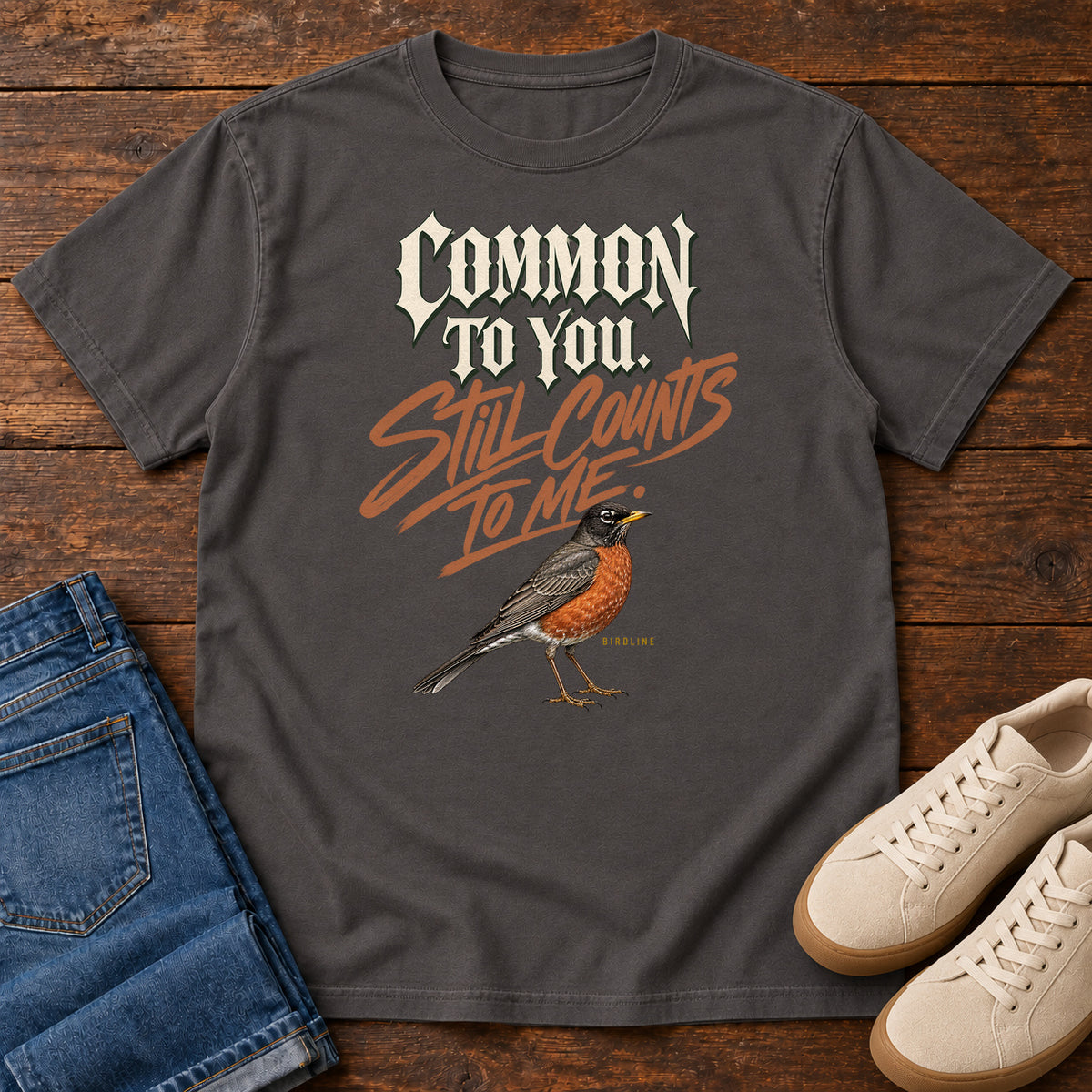 Common to You Still Counts to Me Robin T-Shirt in Graphite