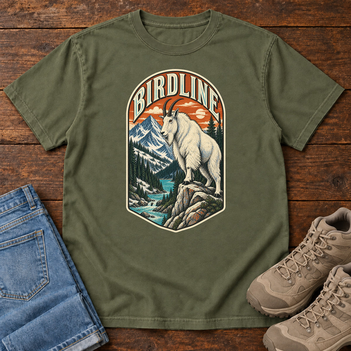Birdline Mountain Goat Badge T-Shirt in Hemp