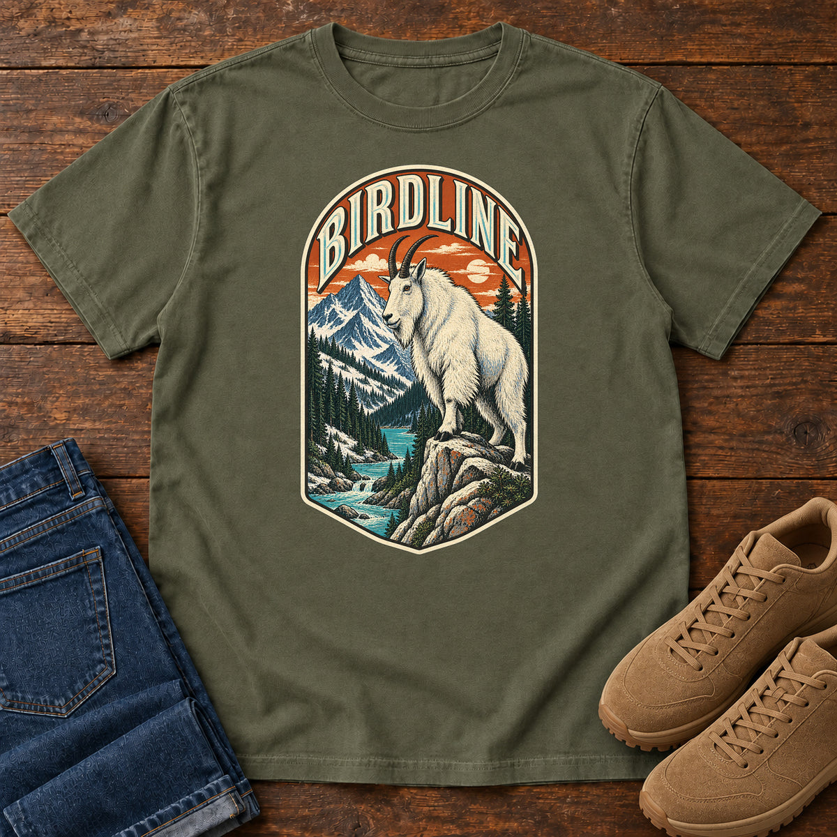 Birdline Mountain Goat Badge T-Shirt in Sage
