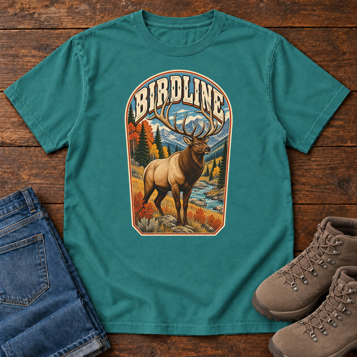 Birdline Elk Badge T-Shirt in Emerald