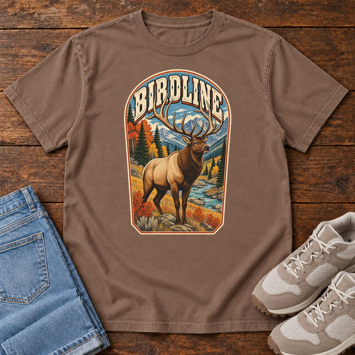 Birdline Elk Badge T-Shirt in Espresso