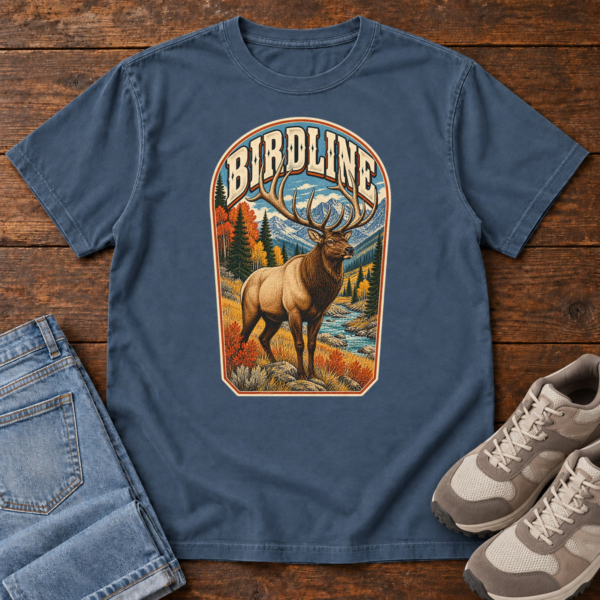 Birdline Elk Badge T-Shirt in Midnight