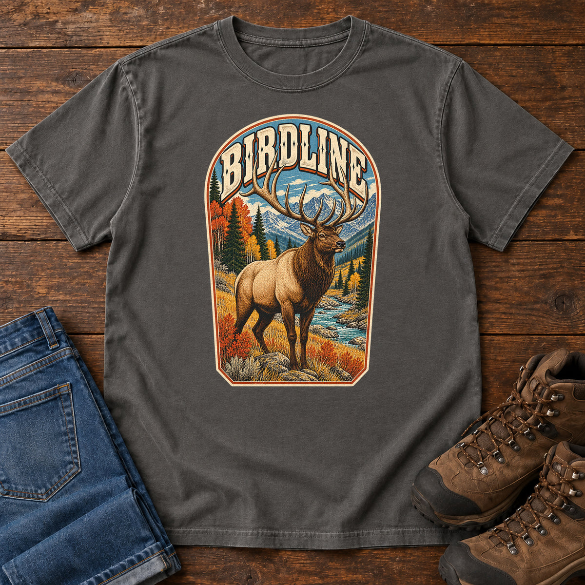 Birdline Elk Badge T-Shirt in Pepper
