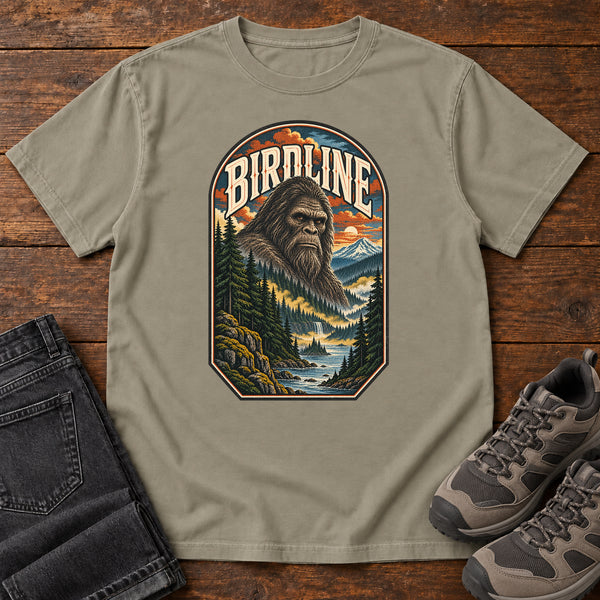 Birdline Bigfoot Badge T-Shirt in Sandstone, front view