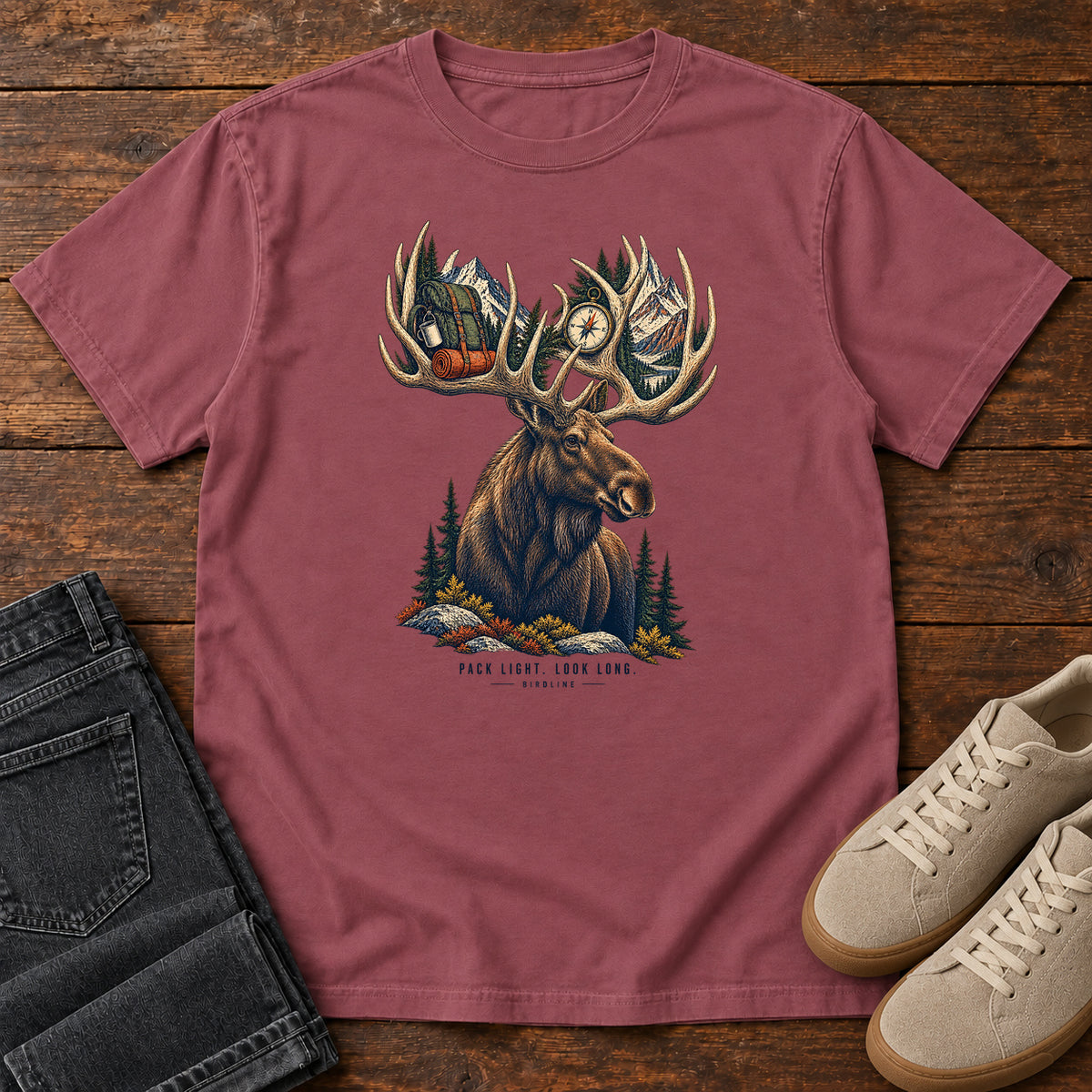 Pack Light Look Long Moose T-Shirt in Brick