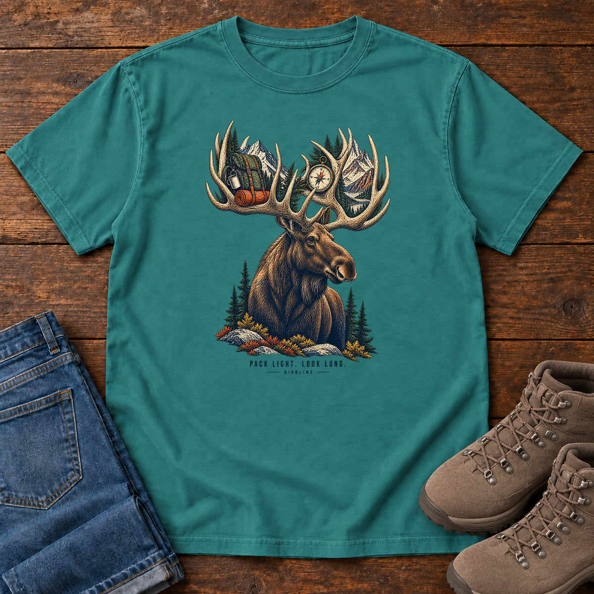 Pack Light Look Long Moose T-Shirt in Emerald