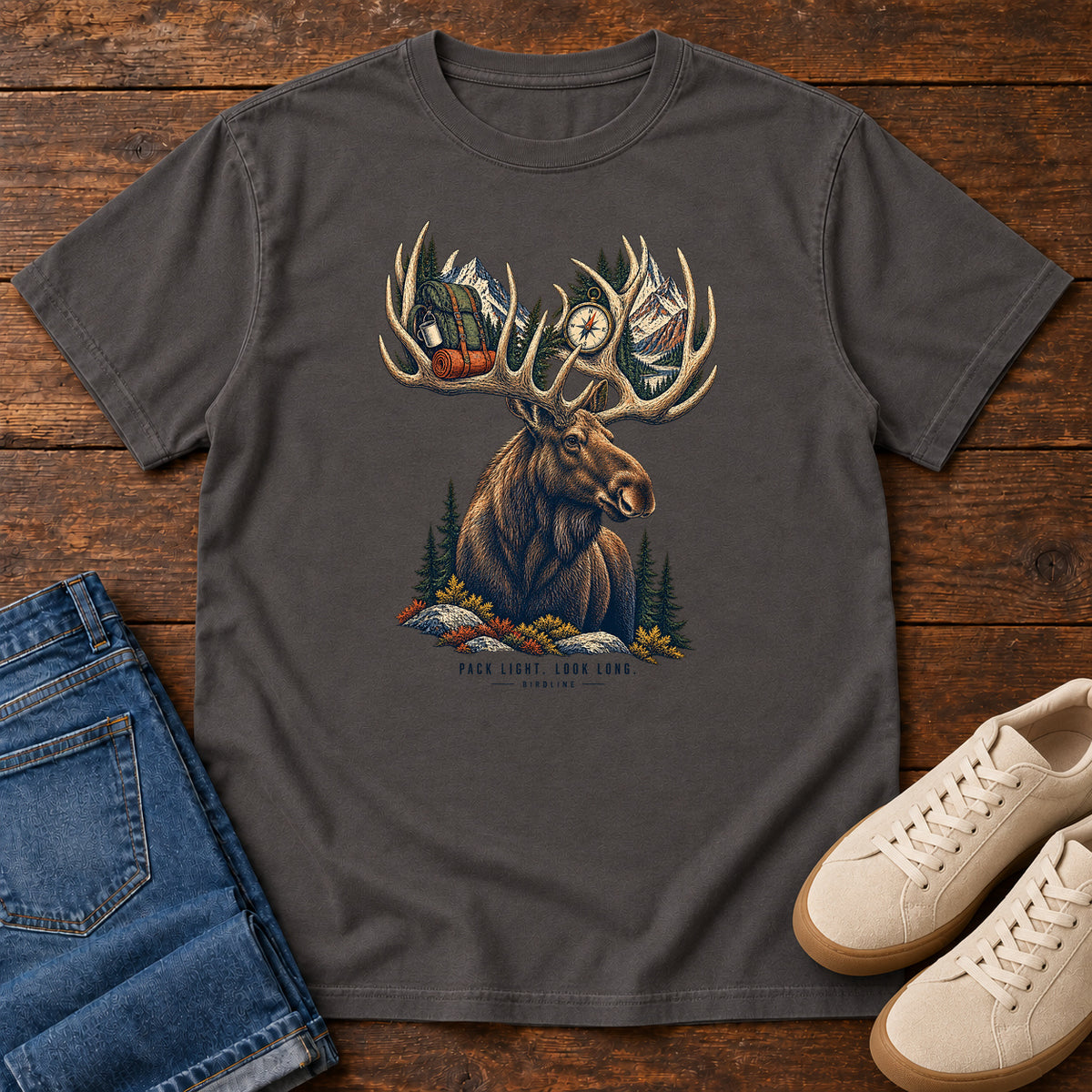 Pack Light Look Long Moose T-Shirt in Graphite