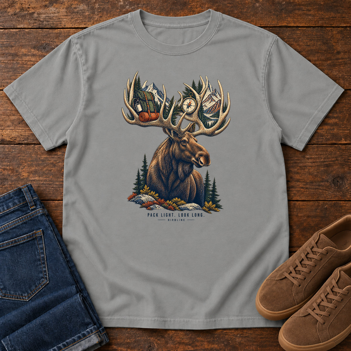 Pack Light Look Long Moose T-Shirt in Grey