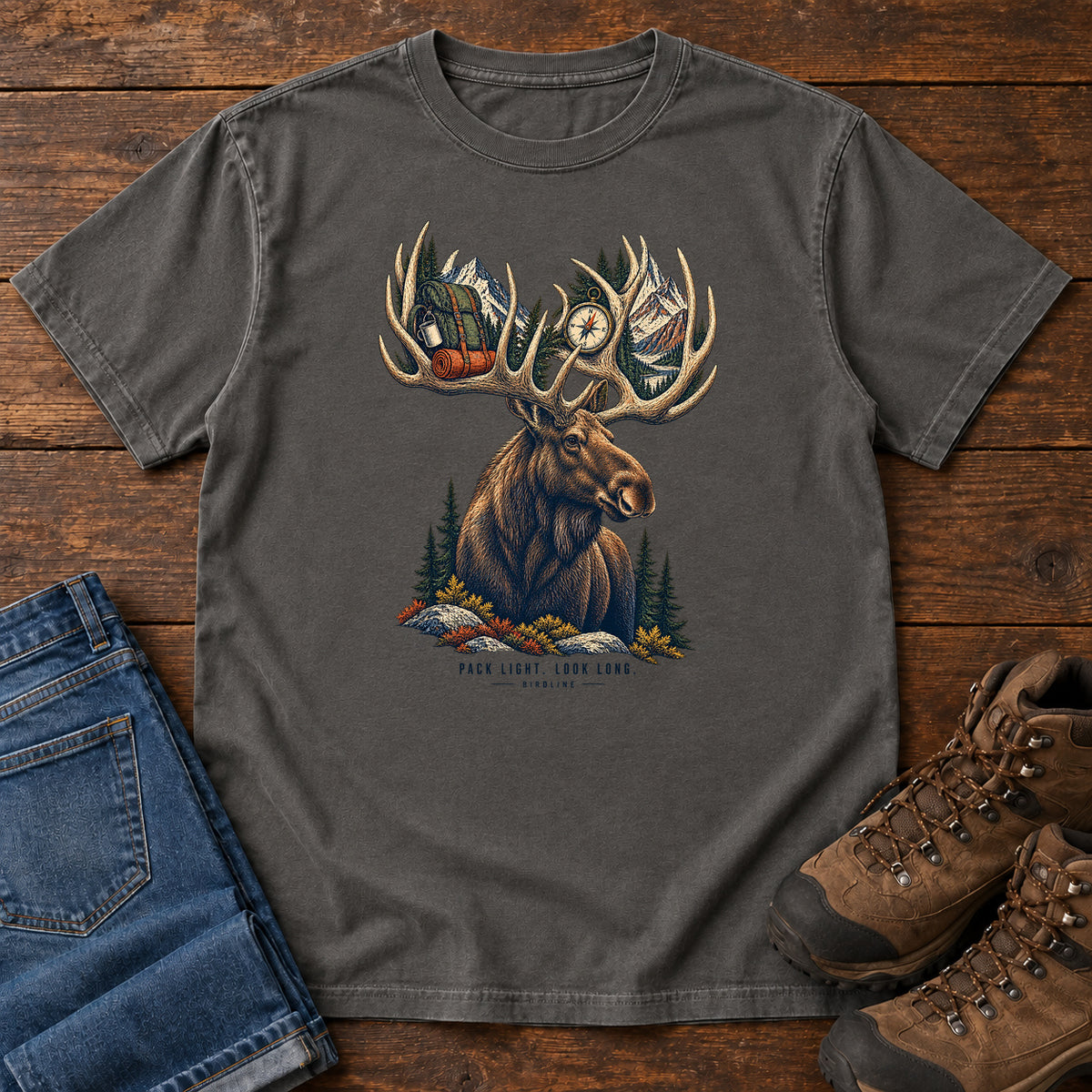 Pack Light Look Long Moose T-Shirt in Pepper