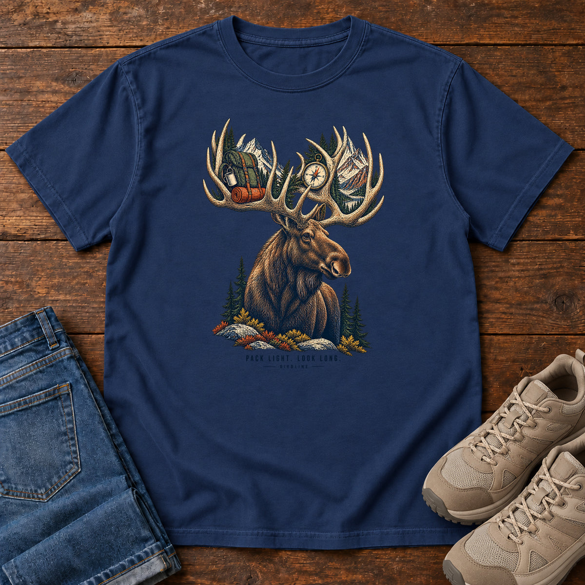 Pack Light Look Long Moose T-Shirt in True Navy