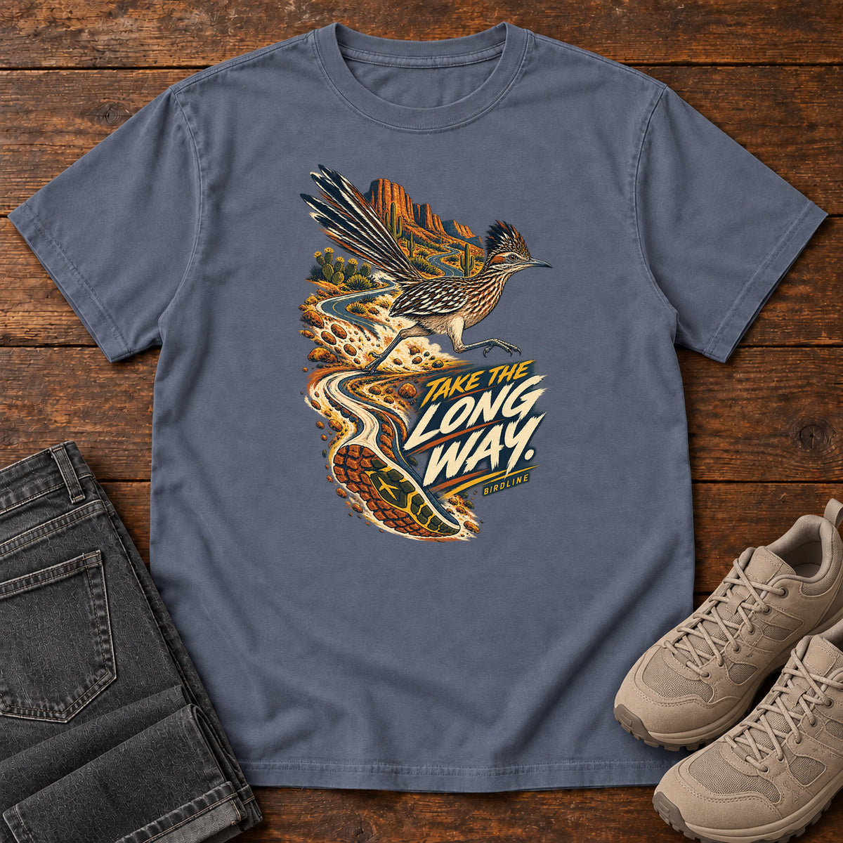 Take the Long Way Roadrunner T-Shirt in Denim