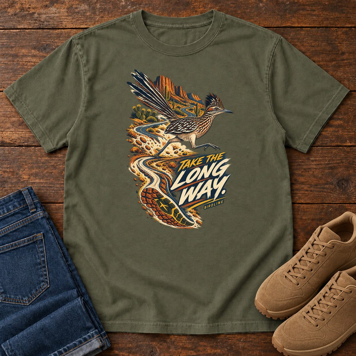 Take the Long Way Roadrunner T-Shirt in Sage