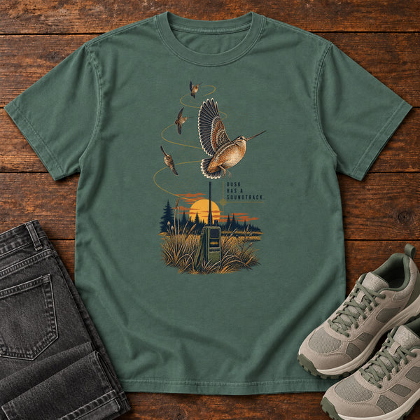 Bad Reception Bird Radio T-Shirt in Blue Spruce, front view