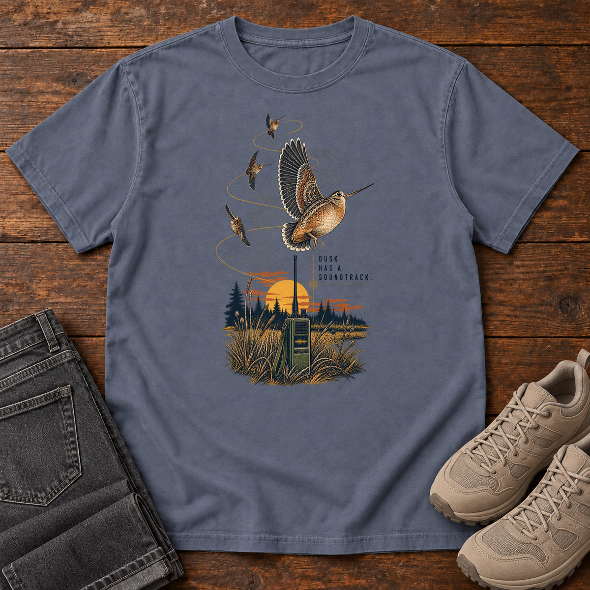 Bad Reception Bird Radio T-Shirt in Denim