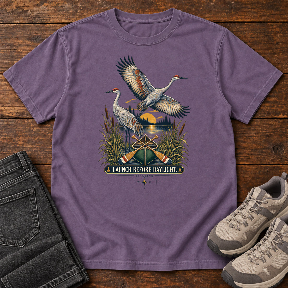 Launch Before Daylight Cranes T-Shirt in Grape