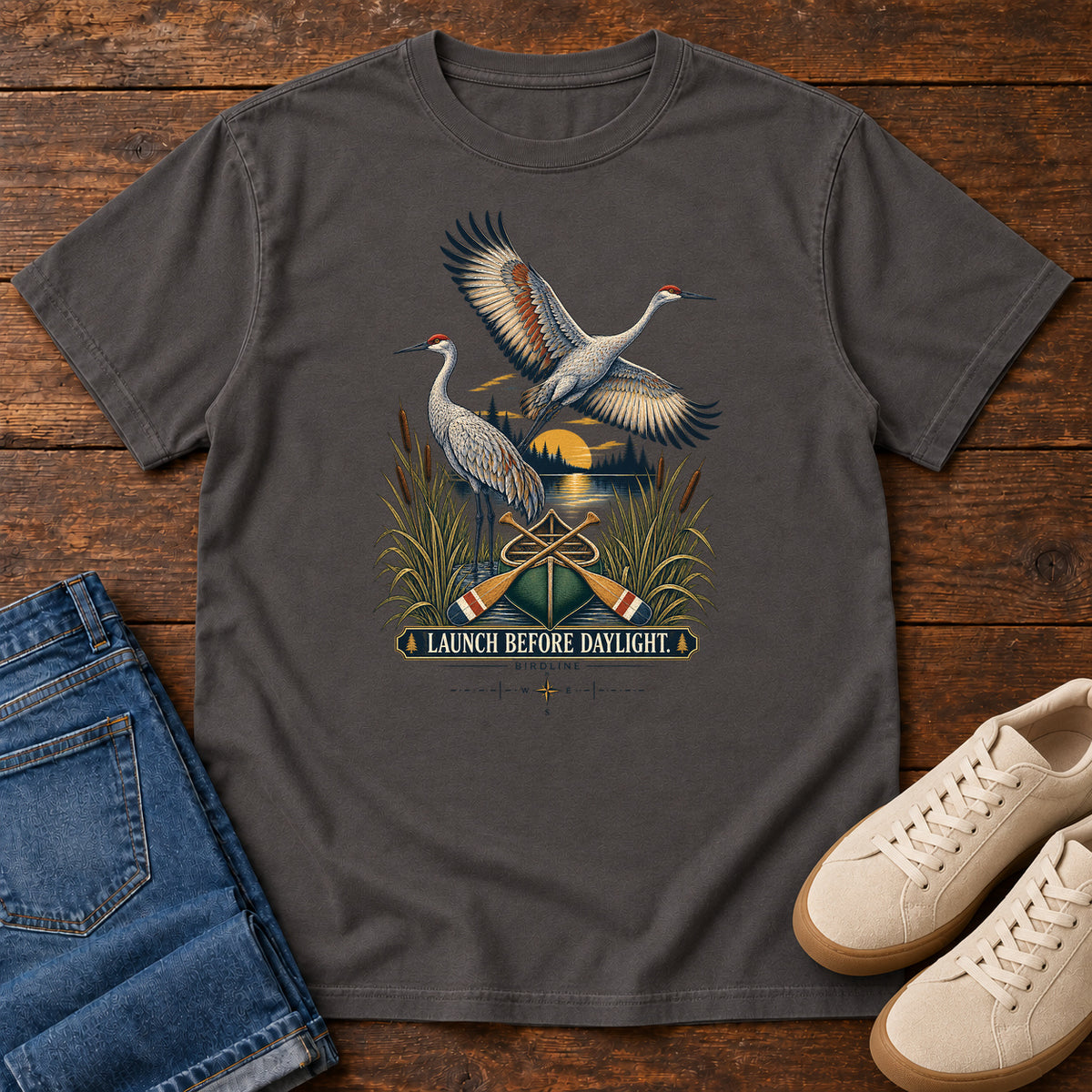 Launch Before Daylight Cranes T-Shirt in Graphite