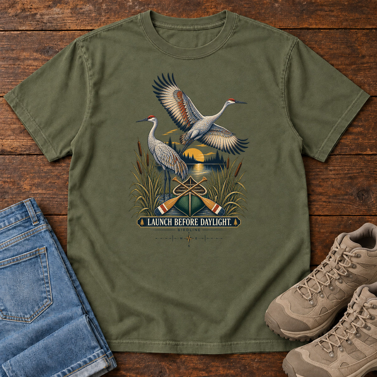 Launch Before Daylight Cranes T-Shirt in Hemp