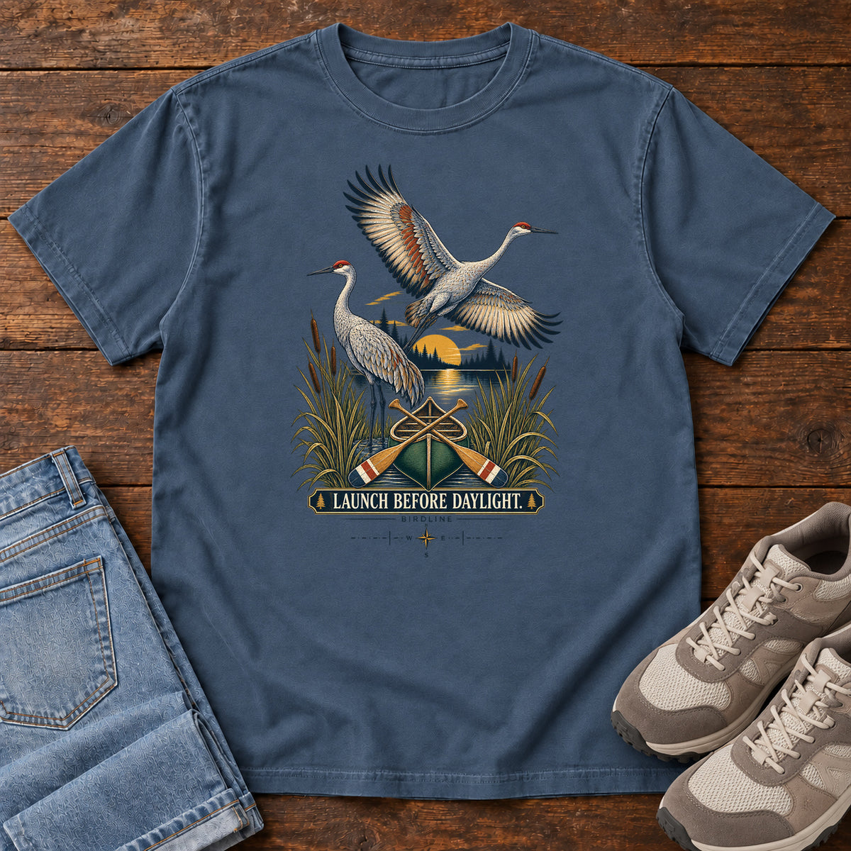 Launch Before Daylight Cranes T-Shirt in Midnight