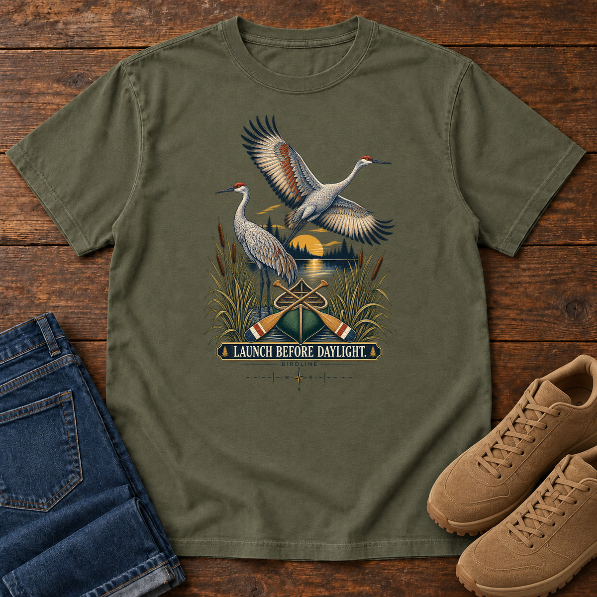 Launch Before Daylight Cranes T-Shirt in Sage