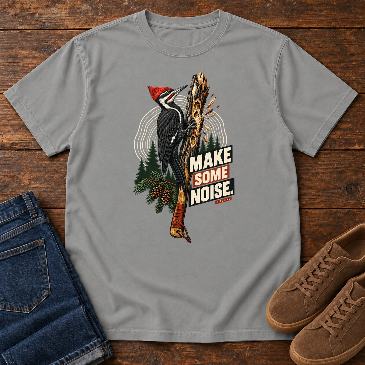 Make Some Noise Woodpecker T-Shirt in Grey