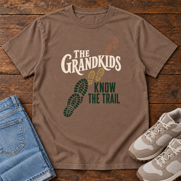 The Grandkids Know the Trail T-Shirt in Espresso, front view