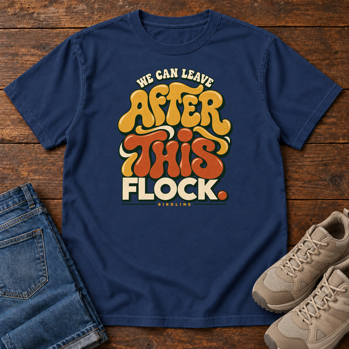 We Can Leave After This Flock T-Shirt in True Navy