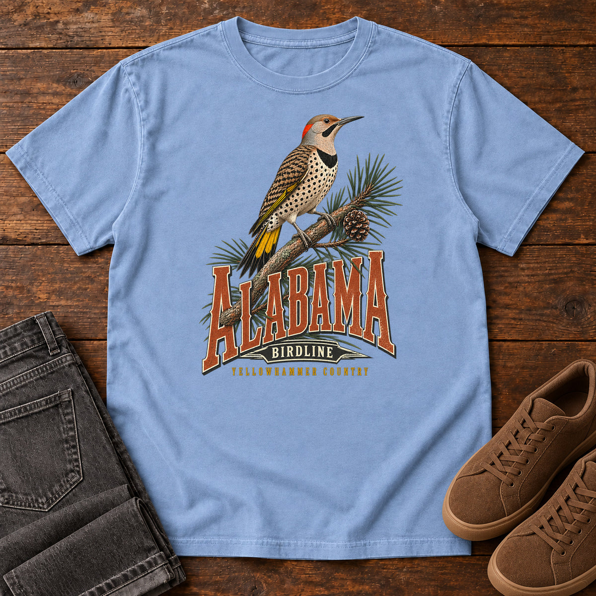 Alabama Yellowhammer Country T-Shirt in Washed Denim