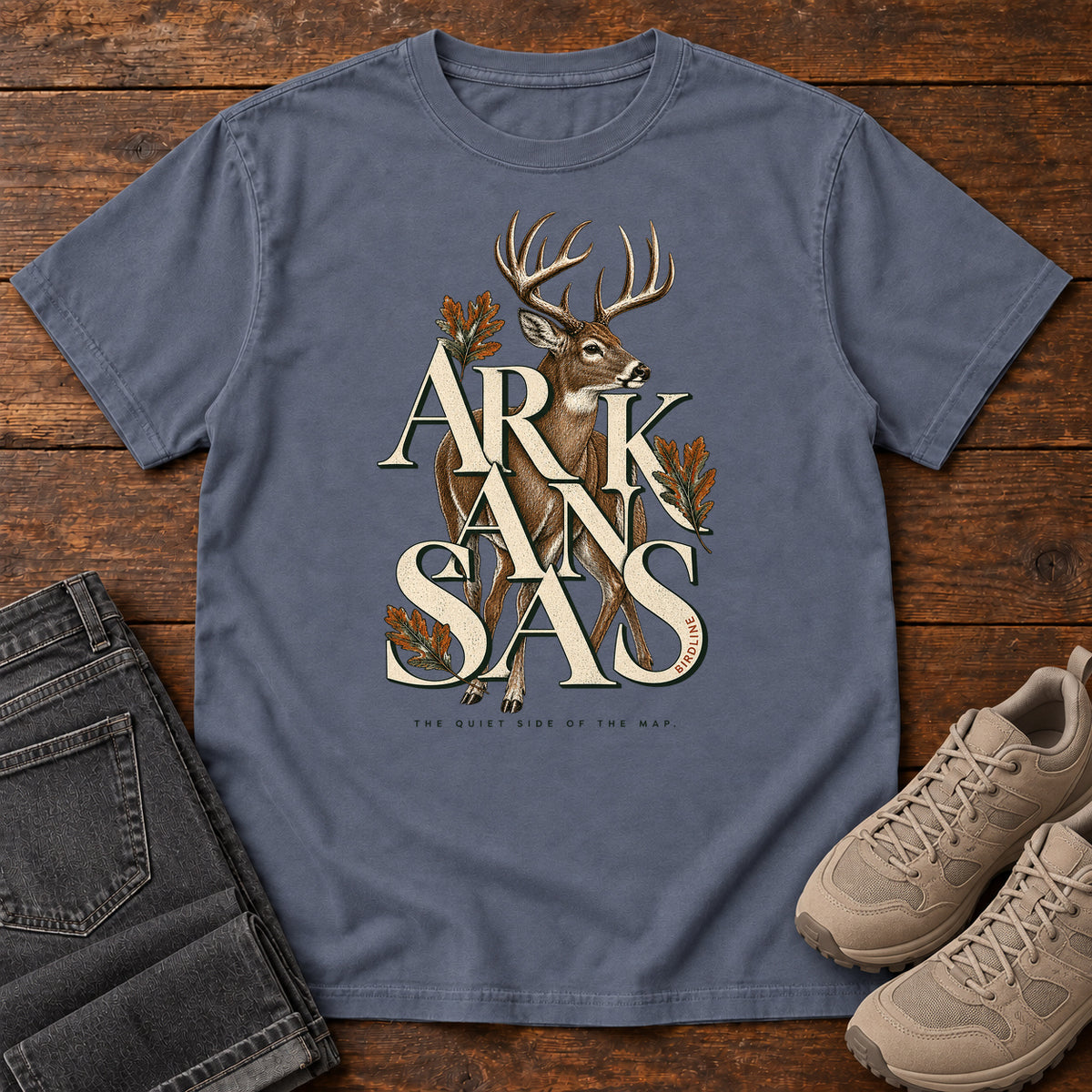 Arkansas the Quiet Side Deer T-Shirt in Denim